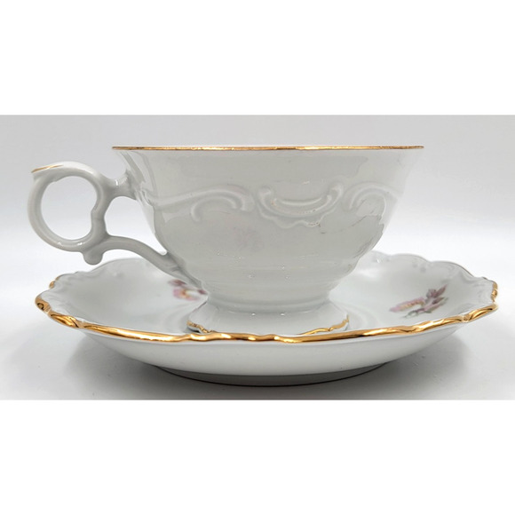 Two Schumann Arzberg Briar Rose Cup & Saucer Set Bavaria Germany Gold Trim 1950s - Picture 11 of 16